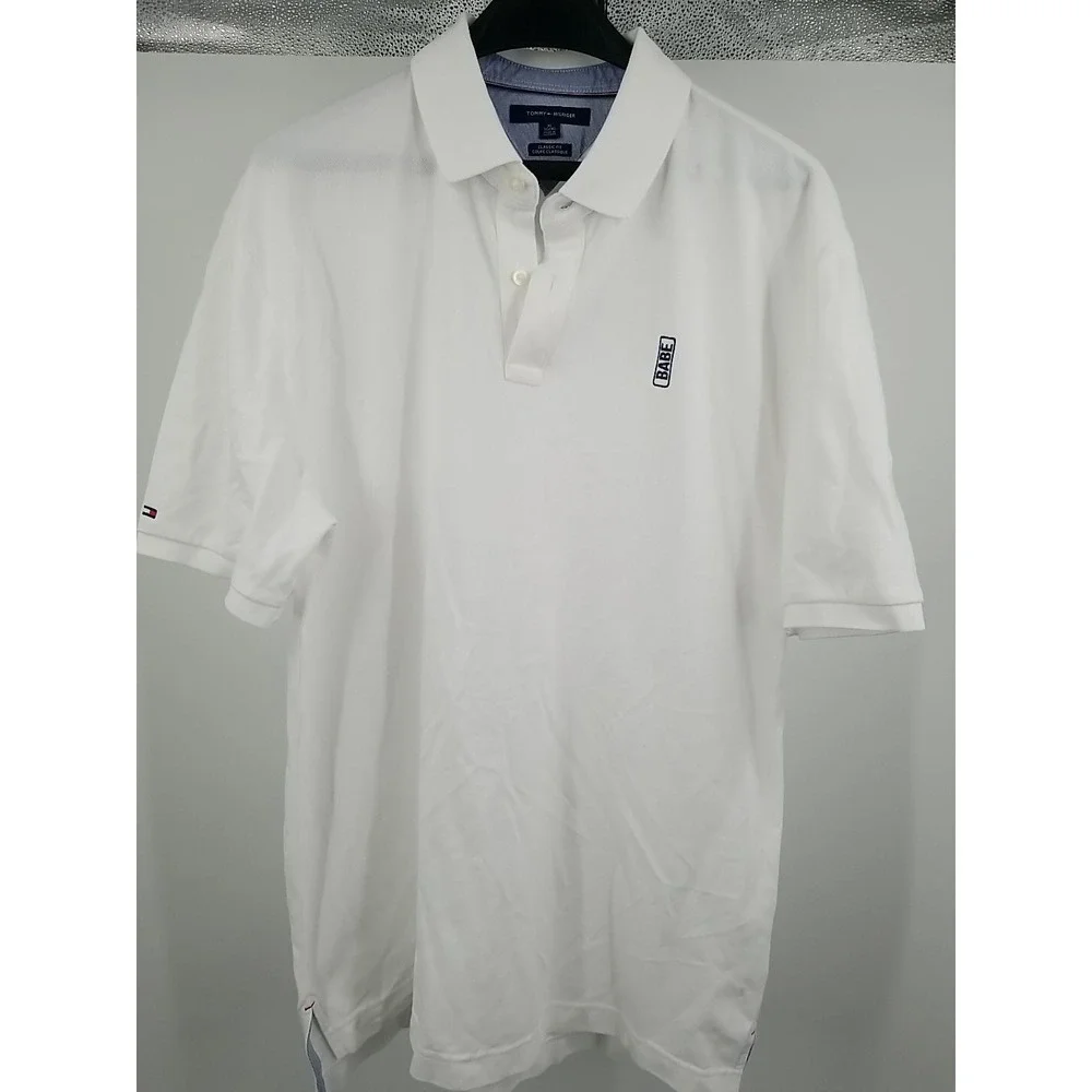 Tommy‎ Hilfiger Classic Fit Polo Shirt Short Sleeve XL White Embroidered 'Babe'